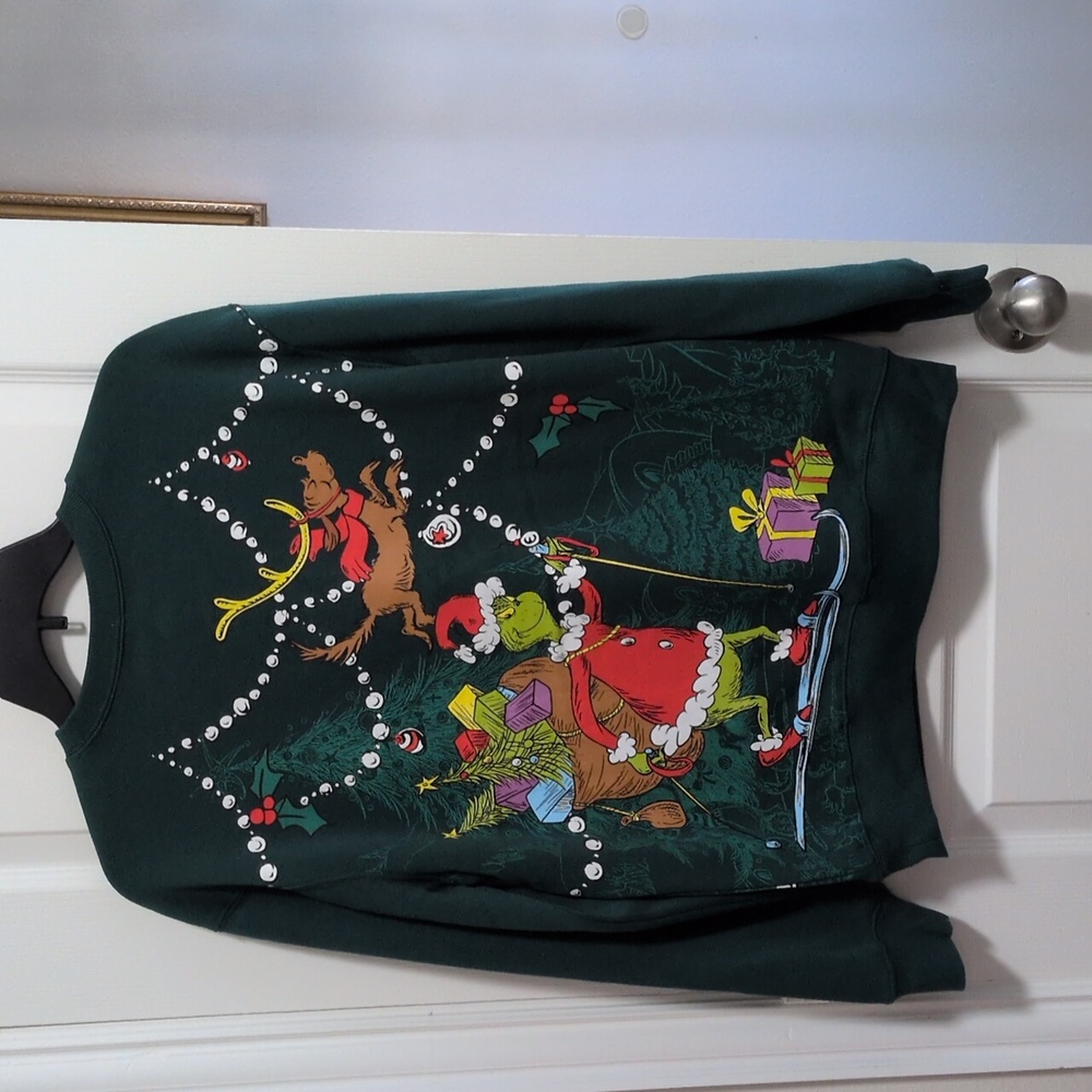 Grinch Sweatshirt With Jingle Bells On Front - Picture 6 of 6